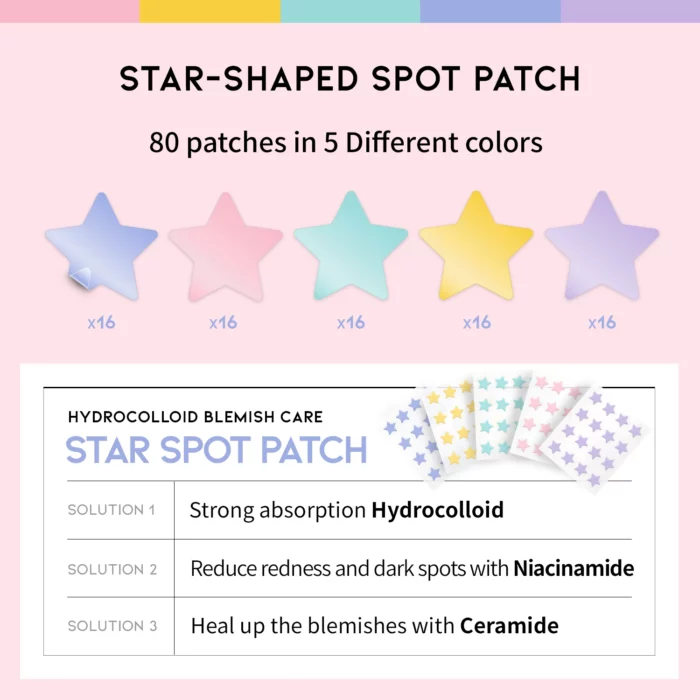 OOTD Beauty Star Spot Acne/Pimple Patch For Face, Hydrocolloid 80 Dots - Image 3