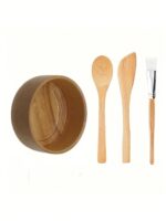 4pcs/Set Bamboo Facial Mask Bowl Set With Spatula