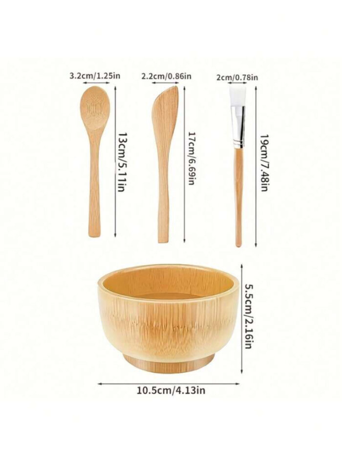 4pcs/Set Bamboo Facial Mask Bowl Set With Spatula - Image 5