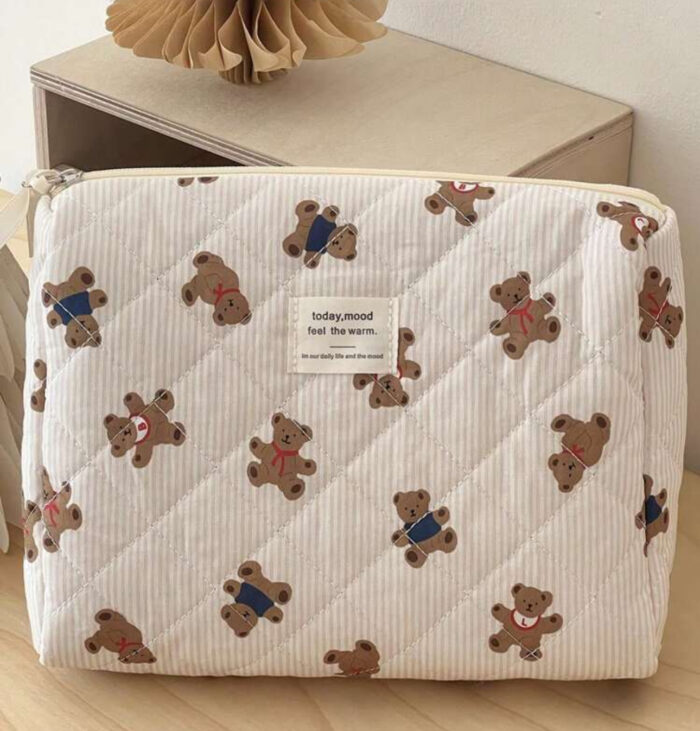 Beige Bear Pattern Large Capacity Multifunctional Cosmetie Bag - Image 4