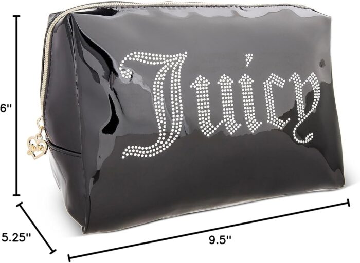 Juicy Couture Women's Cosmetics Bag - Travel Makeup and Toiletries Clutch Wedge Pouch, Black with Rhinestones - Image 3