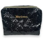 Juicy Couture Black Makeup Clutch Cosmetic Toiletry Bag Sequin Zip
