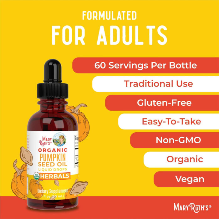 MaryRuth's Organic Pumpkin Seed Oil Liquid Drops Alcohol Free, 459 mg (30 ml) - Image 2