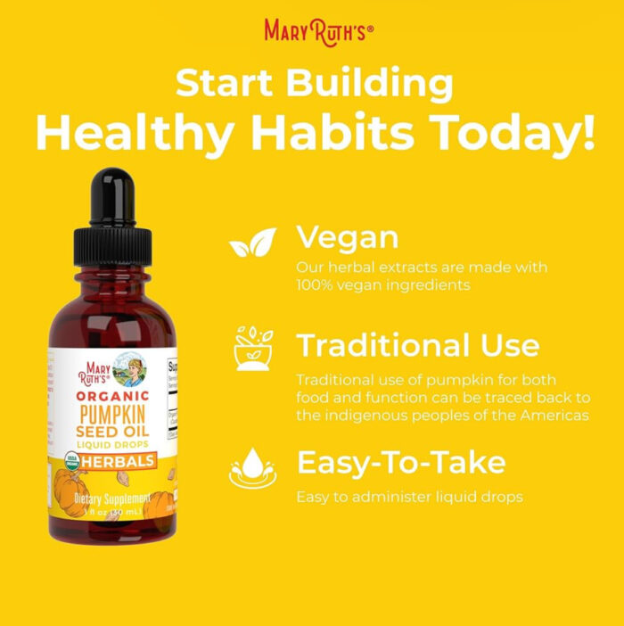 MaryRuth's Organic Pumpkin Seed Oil Liquid Drops Alcohol Free, 459 mg (30 ml) - Image 5
