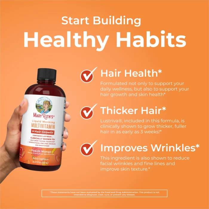 MaryRuth's Liquid Morning Multivitamin + Hair Growth Peach Mango - Image 2
