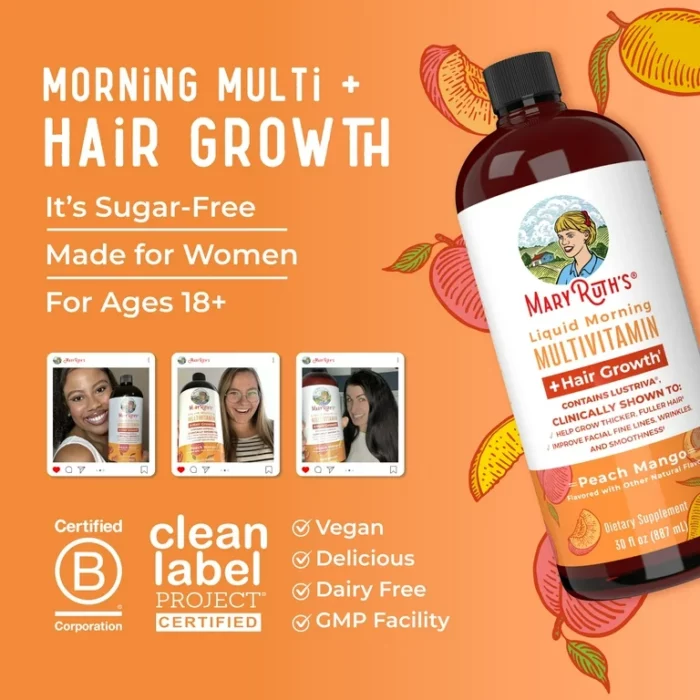 MaryRuth's Liquid Morning Multivitamin + Hair Growth Peach Mango - Image 3