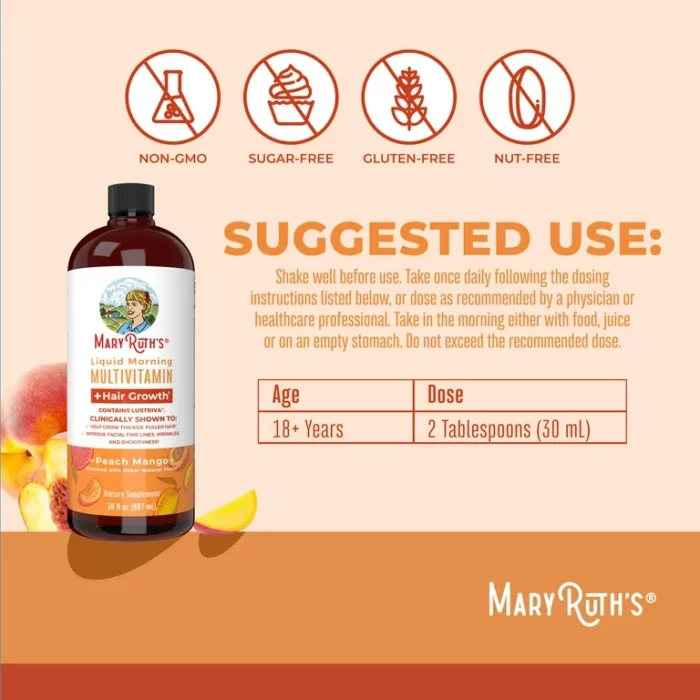 MaryRuth's Liquid Morning Multivitamin + Hair Growth Peach Mango - Image 4