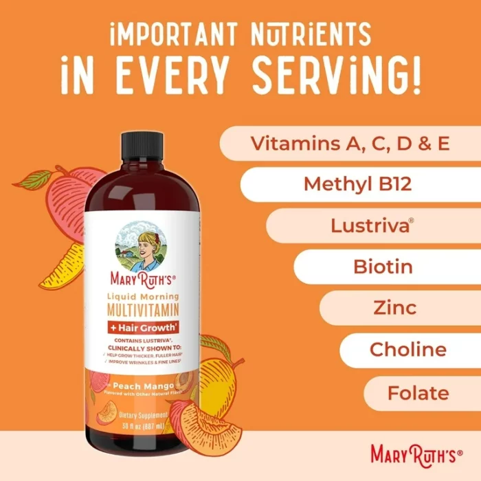 MaryRuth's Liquid Morning Multivitamin + Hair Growth Peach Mango - Image 6