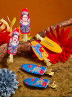 Frida Kahlo 6pcs Flower And Butterfly Print Crease-Free Hair Clips