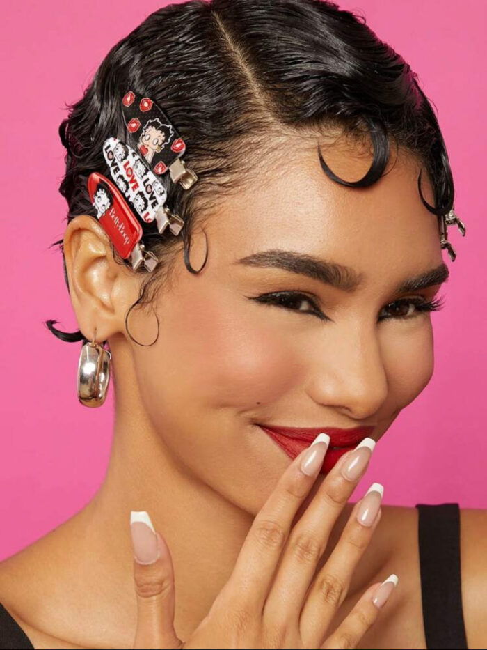Betty Boop 6pcs Cartoon Character & Letter Design Crease-Free Hair Clips - Image 6