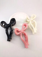 3pcs/Pack 13cm Long Glossy Ribbon & Bowknot Decor Plastic Hair Claw Clips