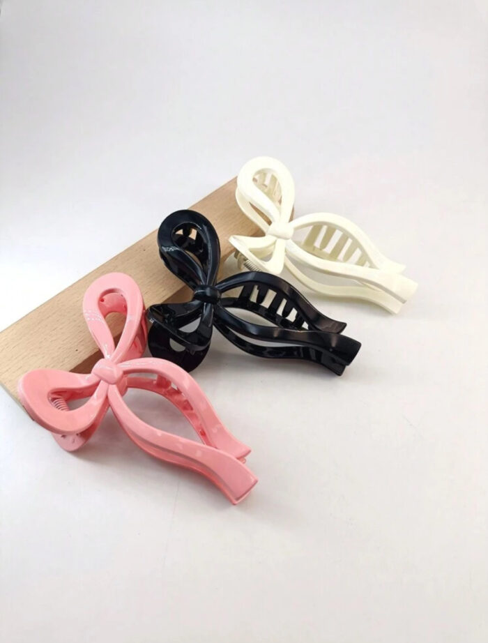 3pcs/Pack 13cm Long Glossy Ribbon & Bowknot Decor Plastic Hair Claw Clips - Image 2