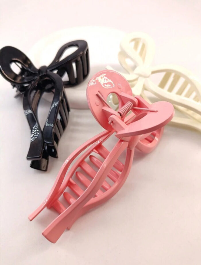 3pcs/Pack 13cm Long Glossy Ribbon & Bowknot Decor Plastic Hair Claw Clips - Image 5