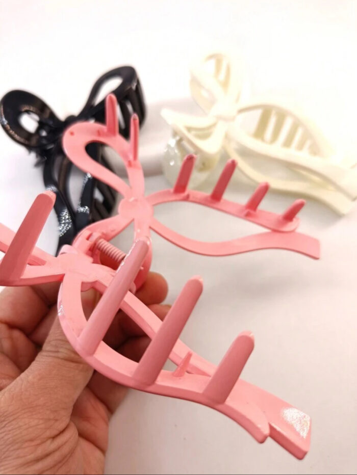 3pcs/Pack 13cm Long Glossy Ribbon & Bowknot Decor Plastic Hair Claw Clips - Image 4