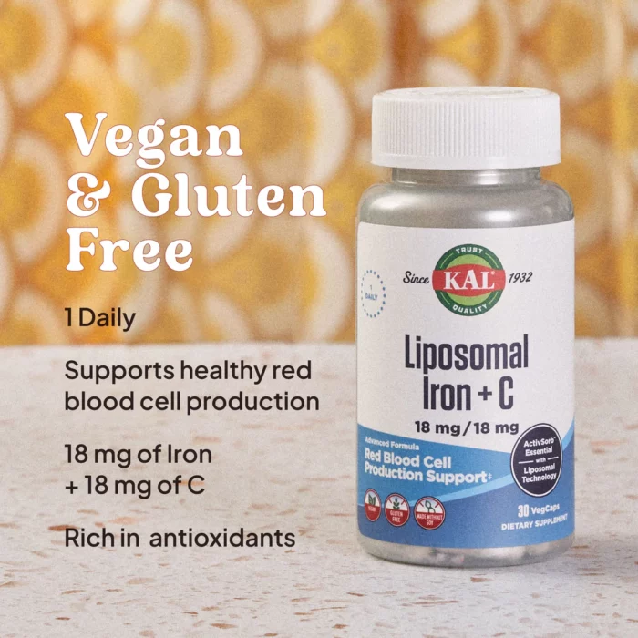 KAL Liposomal Iron Supplement with Liposomal Vitamin C - 30 veg cap - Image 3
