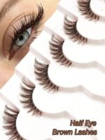 7 pair brown half lashes natural look with clear band