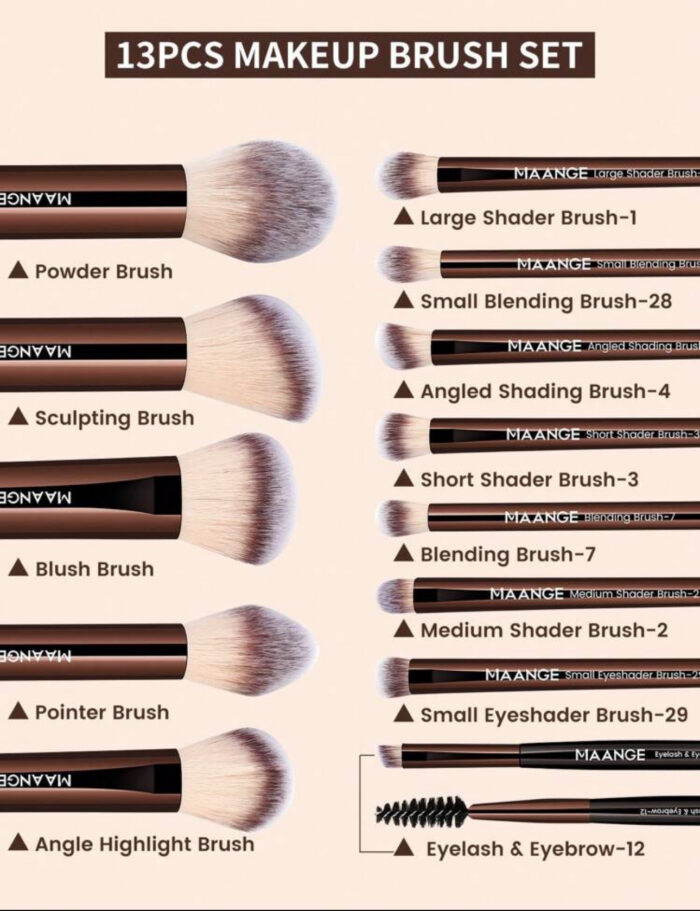 13 makeup brush set brown - Image 3