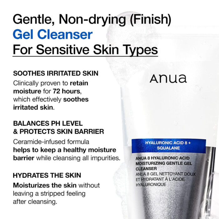 Anua 8 Hyaluronic Acid Moisturizing Gentle Gel Cleanser 150 ml - Image 2