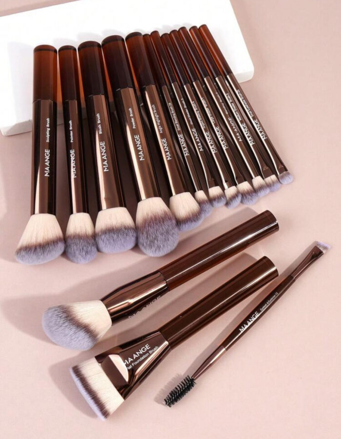 15 makeup brush set coffee brown - Image 2