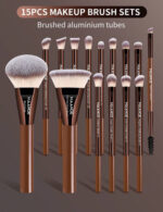 15 makeup brush set coffee brown - Image 3