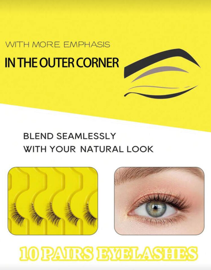 Eyelashes Natural Half Lashes Cat Eye Clear Band 10 pair - Image 2