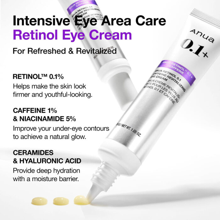⁦ANUA Retinol 0.1 Caffeine Revitalizing Eye Cream - 30g⁩ - الصورة ⁦3⁩