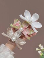 Flower Faux Pearl Plastic Hair Clips 3pcs