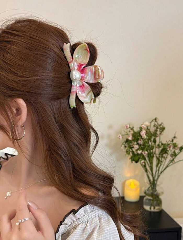 Flower Faux Pearl Plastic Hair Clips 3pcs - Image 2