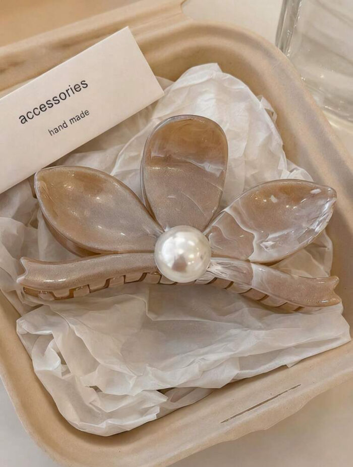 Flower Faux Pearl Plastic Hair Clips 3pcs - Image 6