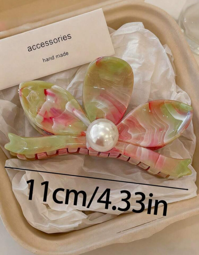 Flower Faux Pearl Plastic Hair Clips 3pcs - Image 7