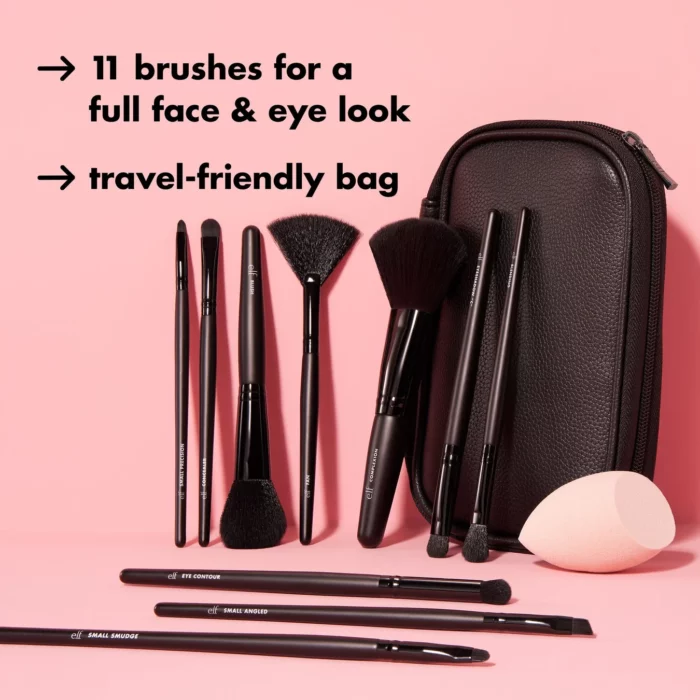 ⁦Elf makeup Full Face & Eye Makeup Brush Set with Travel Case⁩ - الصورة ⁦2⁩