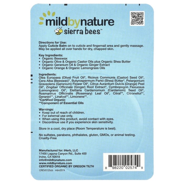 Mild By Nature Cuticle Care Balm, Geranium, Orange & Lemongrass, 17 g - Image 3